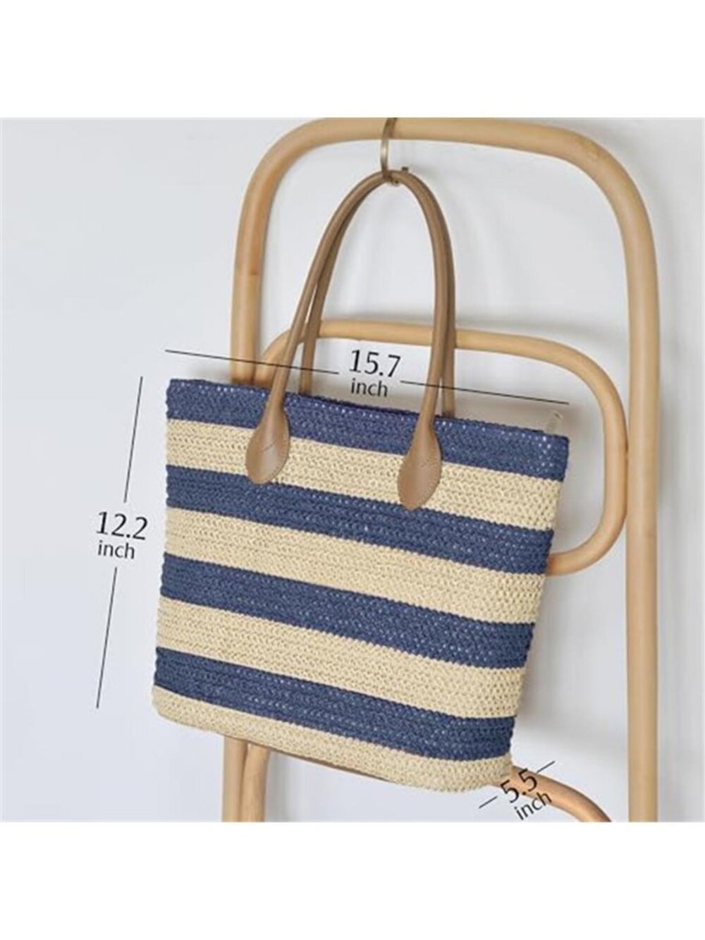 Striped Synthetic Women's Tote Light Weight Vaction Shoulder Handbag - Picture 3 of 5